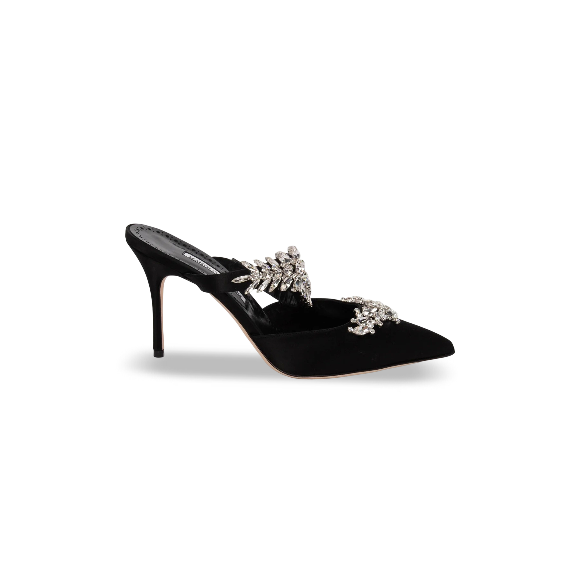 Man010 B1ahn*k LURUM CRYSTAL EMBELLISHED SATIN MULES